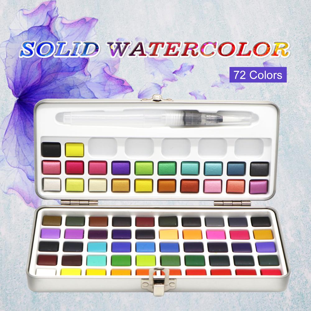 SeamiArt 50/72 Farbe Solide Aquarell Malen einstellen Grundlage farbe und Perle Farbe Tragbare Metall Kasten Pigment für Zeichnung kunst Supplie