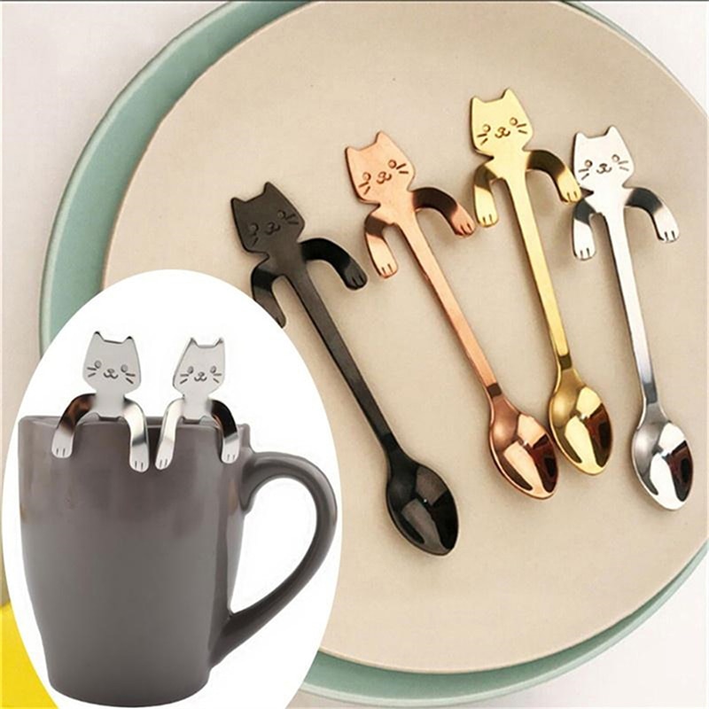 Kleine Mini 304 Edelstahl Katze Kätzchen Kaffee Rühren Löffel Bunte Nachtisch Eis Tee Löffel M Trinken Cafe Scoop