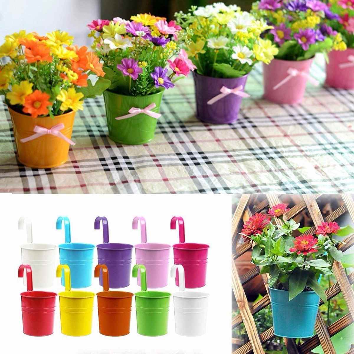 Blume Töpfe, 10 Stck Metall Eisen Hängen Blumentöpfe Balkon Garten Anlage Pflanzer, Zauberstab Hängen Eimer Blume Halfter Heimat Dekor