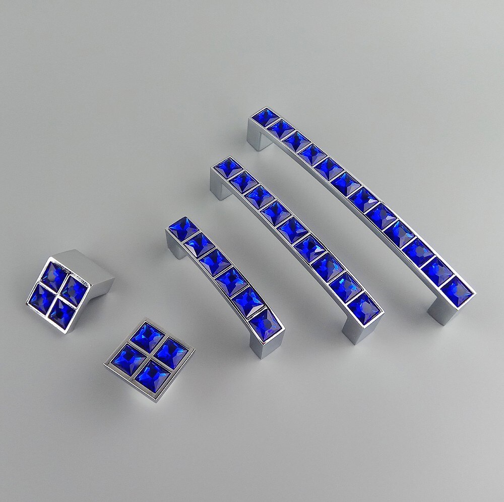 glänzend Echt Kristall Glas Diamant Möbel Blau Griff Schiebetür Schublade Knopf Schrank Küche Schränke Schrank Kommode ziehen
