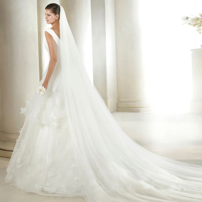 3 M 2 M Weiß Elfenbein Hochzeit Schleier Eine schicht Lange tüll Rand schneiden Braut Schleier Hochzeit Zubehör