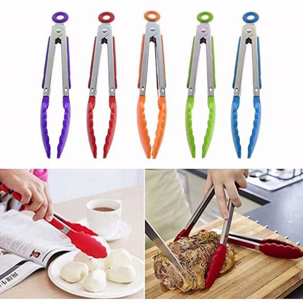 Lebensmittel Klasse 100% Silikon lebensmittel zange Küche Zange Utensil Kochen Tong Clip Klemme zubehör Salat Serviert BBQ werkzeuge 1PC