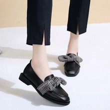 Oxfords Frauen Schuhe Frau Gingham Bogen Knoten lässig Schuhe Pro Frauen Wohnungen Leder warm Plüsch- Unterhose an Damen Schuhe
