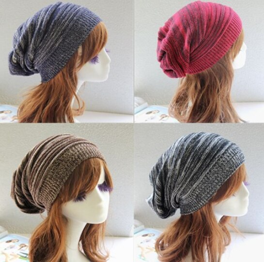 Neue frauen Winter Hütte Gestrickte Hüte ausgebeult Übergroßen schlapp Gestreiften Hütte Hüfte hüpfen Kappen Mens Beiläufige Gestrickte Mütze Deckel