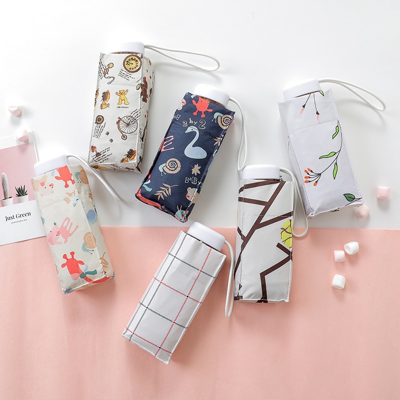 Ultra licht regenschirm flache Mini tasche regenschirm falten schwarz gummi UV schutz regenschirm Fünf-falten Regenschirm