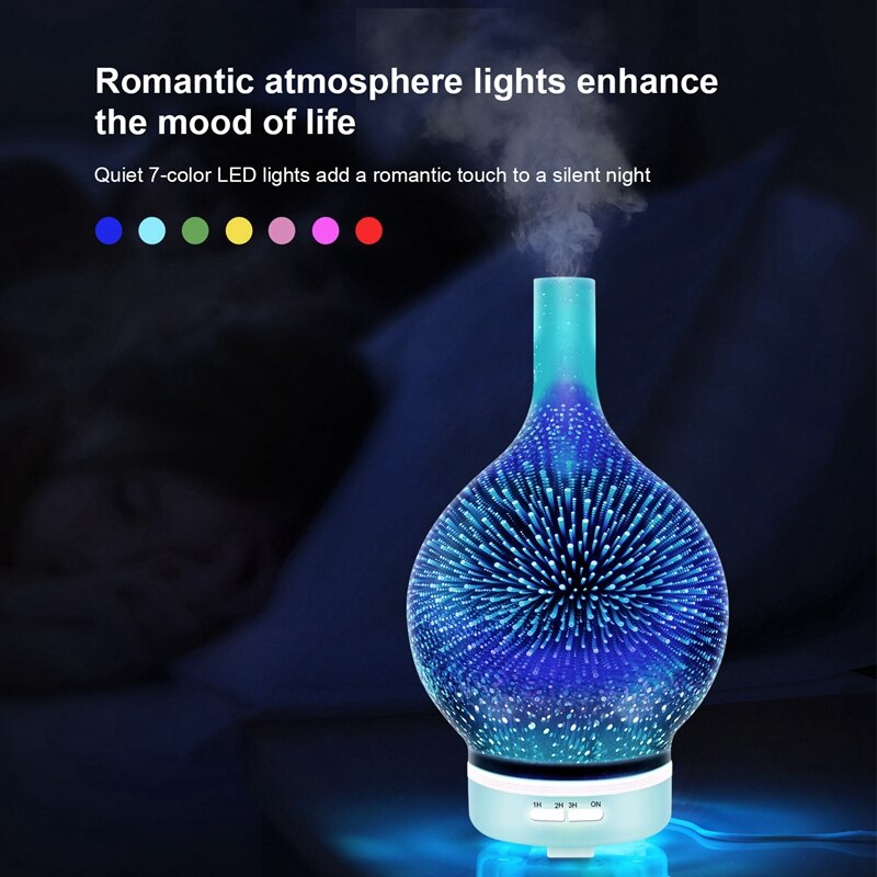 Hause Ätherisches Öl Diffusor 3D Feuerwerk Gl Aroma Diffusor Ultraschall-luftbefeuchter Aromatischen Farbe Nachtlicht UNS Stecker