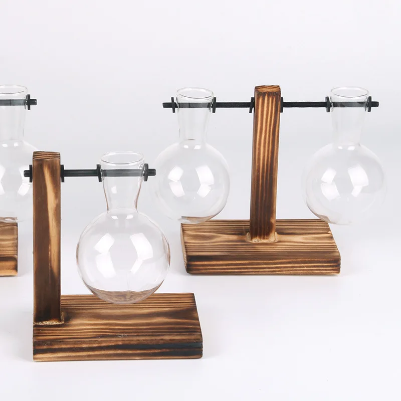 Terrarium Hydrokultur Pflanzenvasen Jahrgang Blumentopf Transparente Vase Holzrahmen Glas Tischplatte Pflanzen Heimat Bonsai Dekor