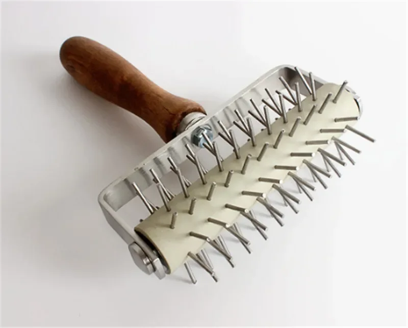 Edelstahl Rad Pizza Brot Nadel Locher Rolle Kuchen Teig Pitter dauerhaft Holz Griff backformen Pizza schere