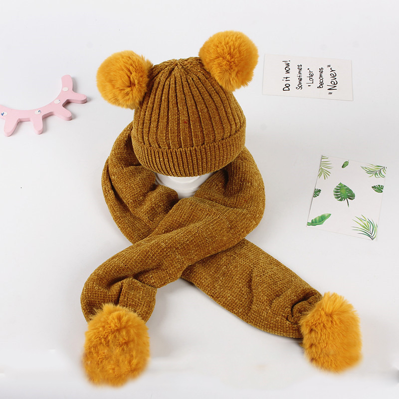 2 Stck Nette Baby freundlicher Hüte Schal einstellen Winter Dicke Warme Strick Pompom Kappen freundlicher Mützen Jungen Mädchen Pom Pom schnee Hütte Schals