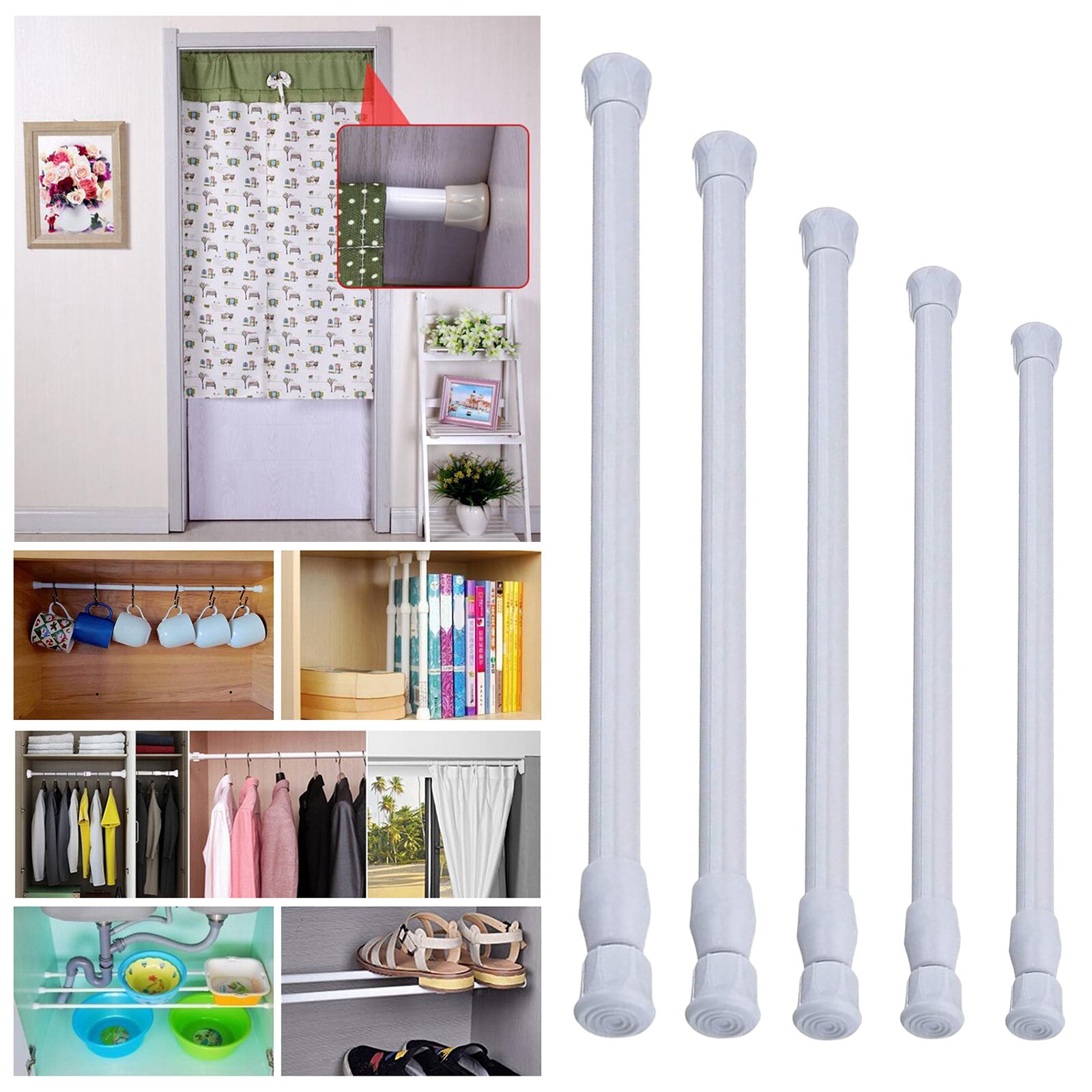 1pc Frühling Kleine Vorhang Spannung Stangen Metall Bar für Schlecht Schrank Schrank Weiß