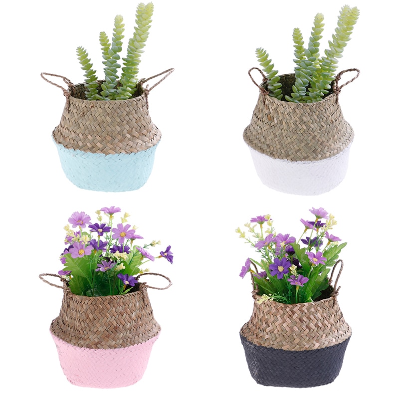 Blumentopf Lagerung Korb Rattan Stroh Korb Seagrasss Weide Klapp Wäsche Blume Vase Garten Hängenden Korb Hochzeit