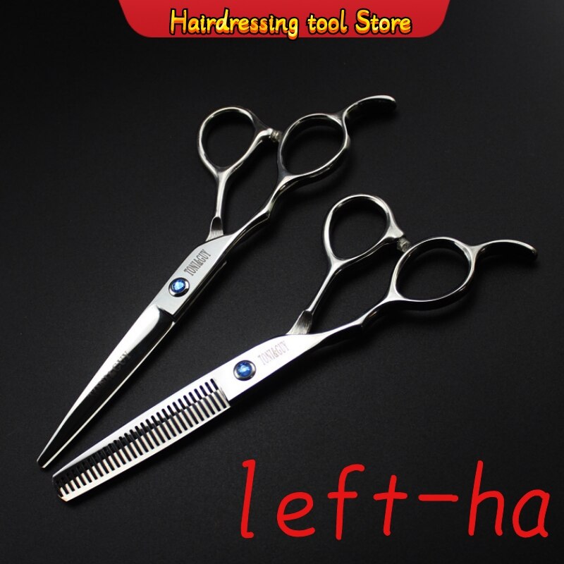 Professionellen linkshänder Friseur Schere Zahn Schere Flach Scher Edelstahl Haarschnitt Friseur Werkzeuge Japan 440c