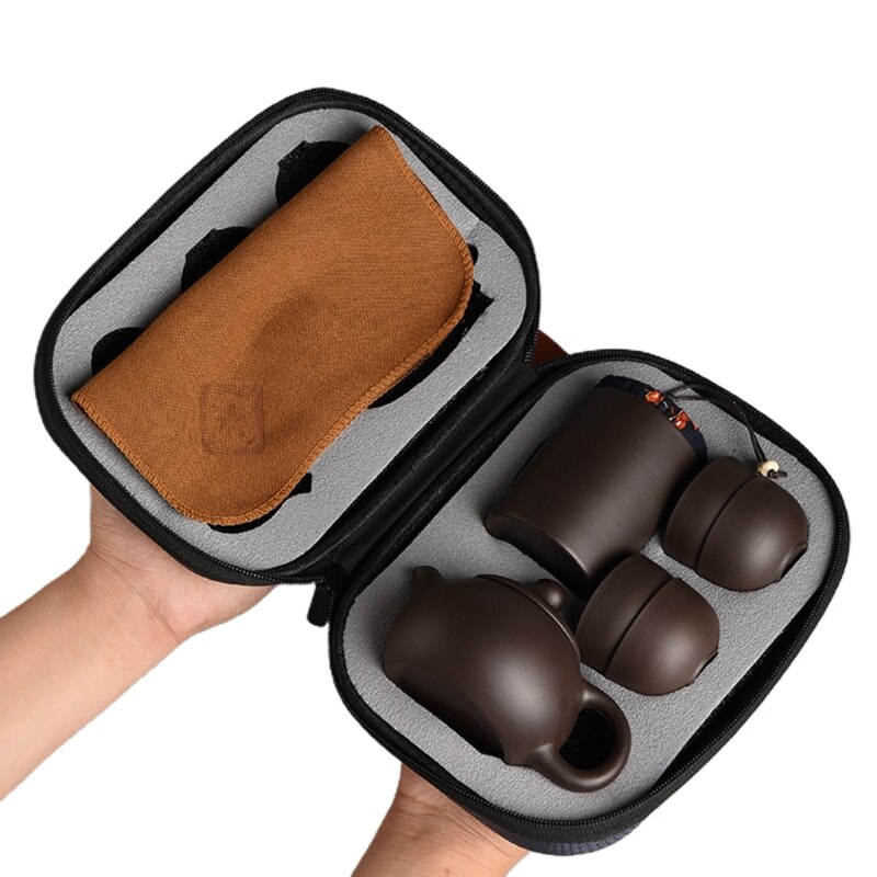 Natürliche Keramik Kung Fu Tee-einstellen 1 Teekanne mit 4 Tee Tassen und Tee matt Tee Eimer mit Tragbare Schutz tasche für drinnen
