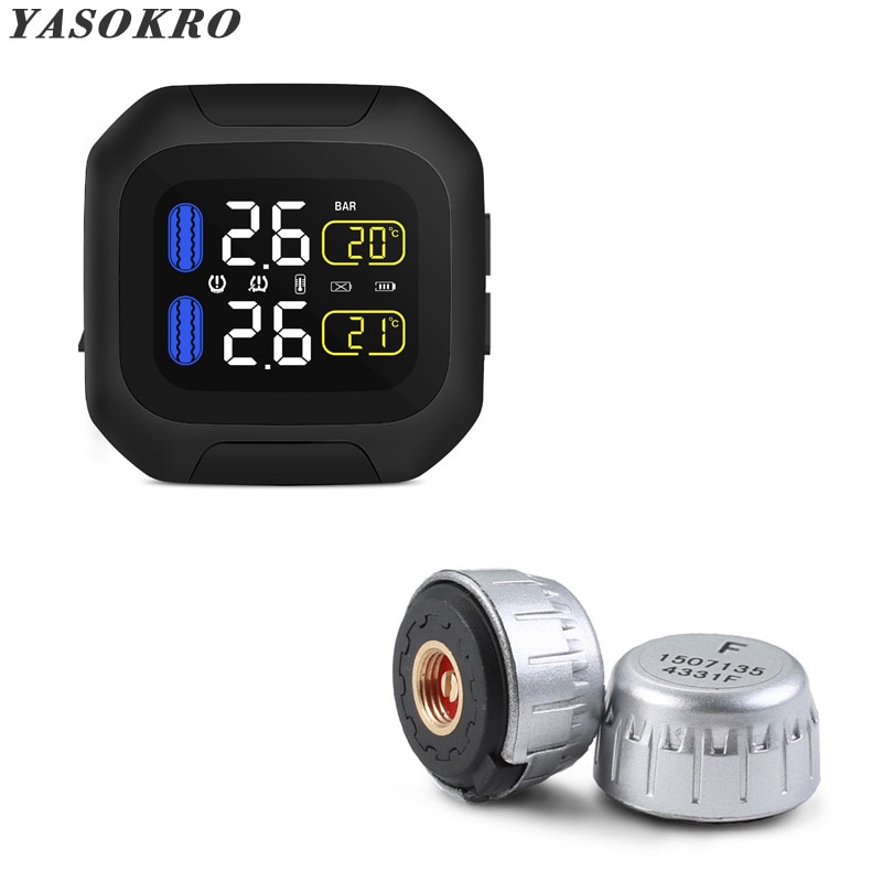 YASOKRO Wasserdichte Motorrad Echtzeit Reifen Druck Überwachung System TPMS Drahtlose LCD Anzeige Interne & Externe Sensoren