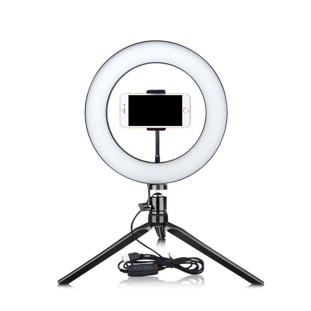 NEUE Neuheit Dimmbare LED Selfie Ring Licht Kamera Telefon Fotografie Video machen-hoch Lampe Mit Stativ Telefon Clip 16CM 20CM 26CM