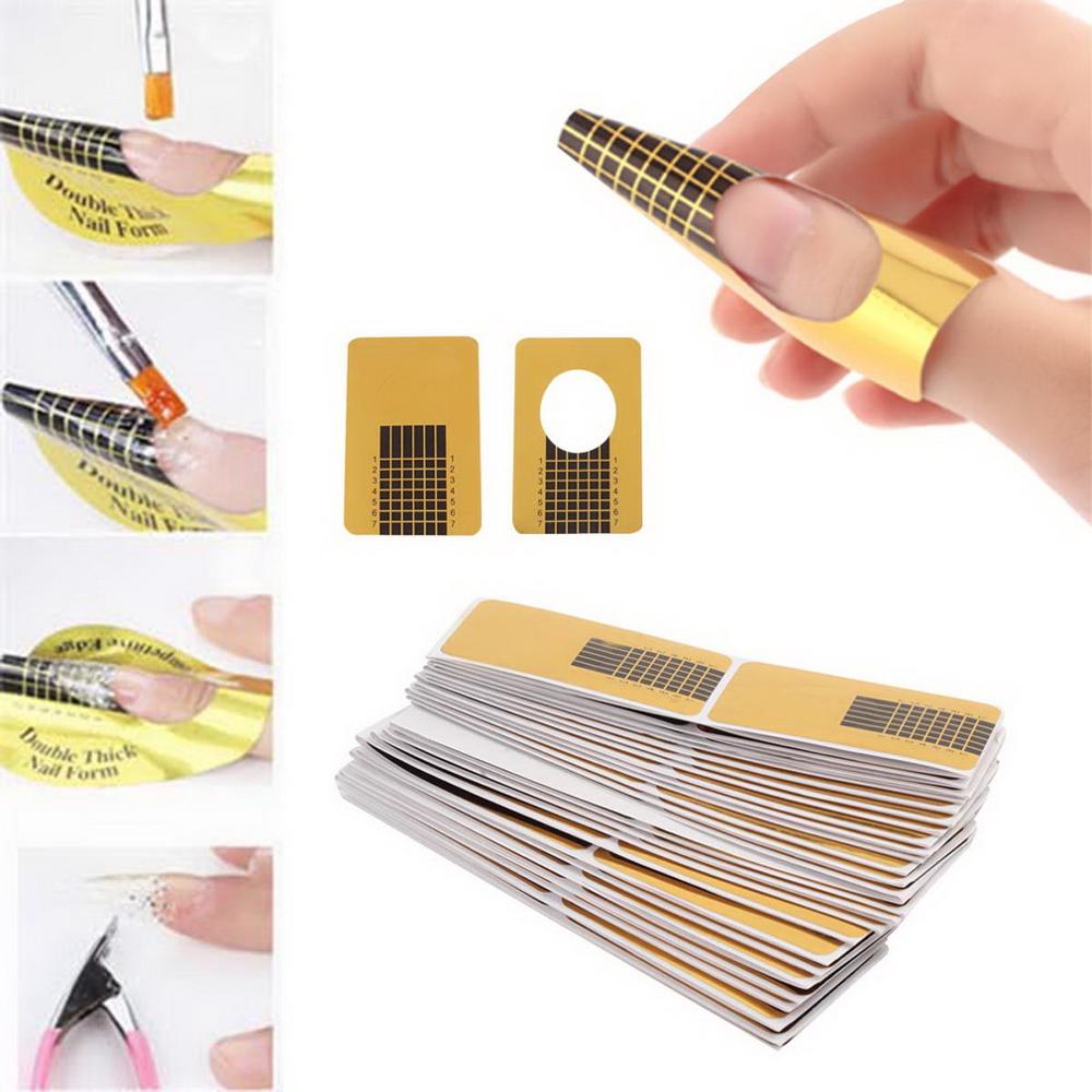 100Stck/einstellen Berufs Nagel Werkzeuge Tipps Nagel Kunst führen bilden Acryl Spitze Gel Verlängerung Aufkleber Goldene Nagellack werkzeug Zubehör