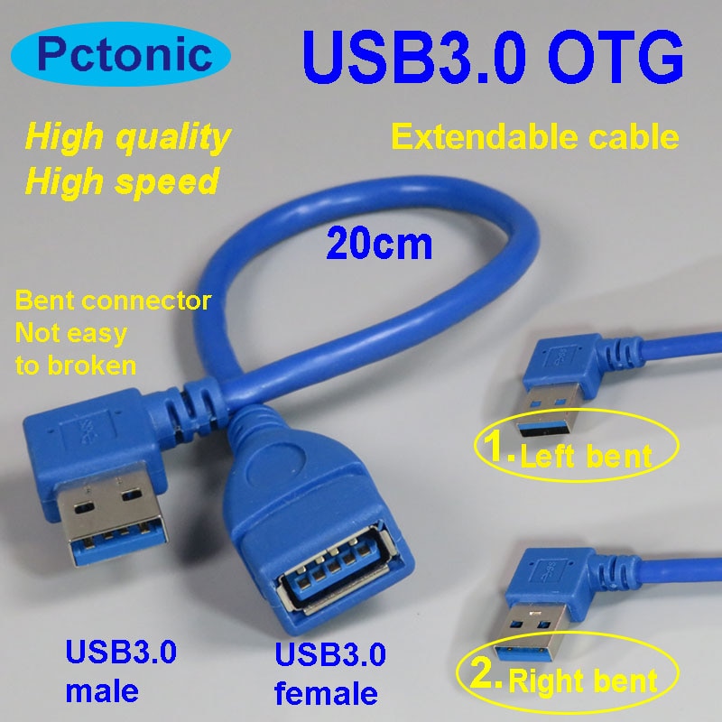 PCTONIC USB3.0 erweiterbar kabel typ A männlich zu weiblich typ-EINE USB 3.0 OTG kabel 90 Grad Rechts Winkel biegen blau kurze kabel 20cm