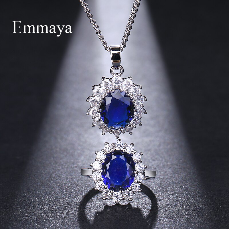Emmaya Schmuck einstellen Für Frauen Braut Hochzeit Blau Österreichischen Kristall Halsketten Verstellbaren Ring einstellen Hochzeit