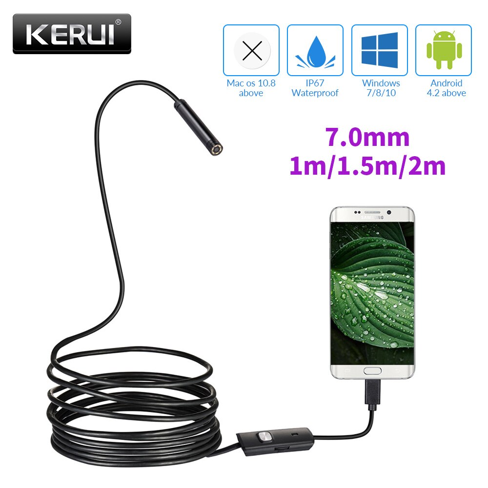 KERUI Mini Endoskop Kamera 7mm flexibel IP67 Wasserdichte Mikro USB Inspektion Endoskop Kamera für Android PC 6 LED Einstellbar