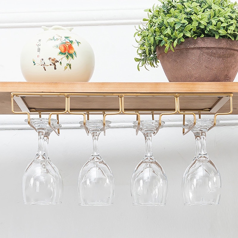 4 reihen Wein Glas Gestell Unter Schrank Stemware Halfter Metall Wein Glas Organizer Gläser Lagerung Aufhänger für Bar Küche