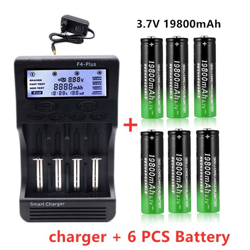 19800mAh 3,7 V 18650 batterie wiederaufladbare liion batterie für LED taschenlampe batterie 18650 batterie + F4 Batterie Ladegerät