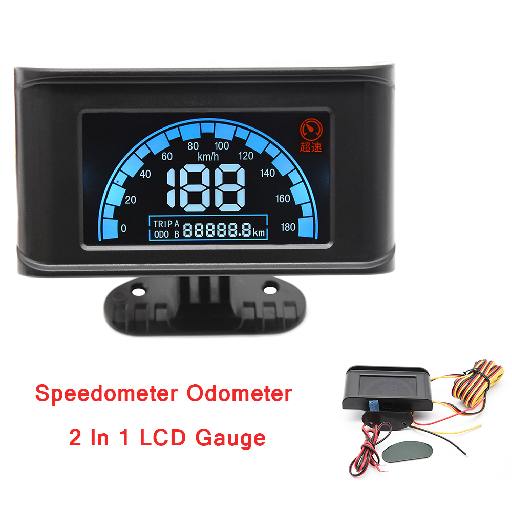 Universal- 2 in 1 LCD Messgerät Tacho Auto Geschwindigkeit Kilometerzähler Auto Geschwindigkeit Energie Meter Messgerät Tafel für Auto Tacho Lkw