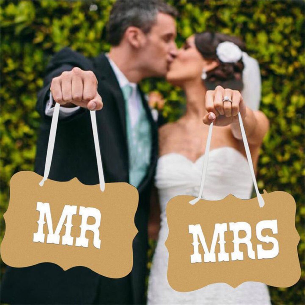 1einstellen Schwarz Herr Frau Papier Bord + Band Zeichen Foto Verkaufsstand Requisiten Hochzeit Dekoration Party Favor Foto Für Hochzeiten