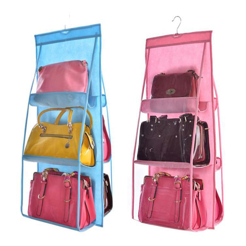 6 tasche Hängen Tasche Veranstalter Kleiderschrank transparent Lagerung Tasche für Handtasche Wandschrank Schuhe Veranstalter Tür Zauberstab Klar vielfältig Beutel