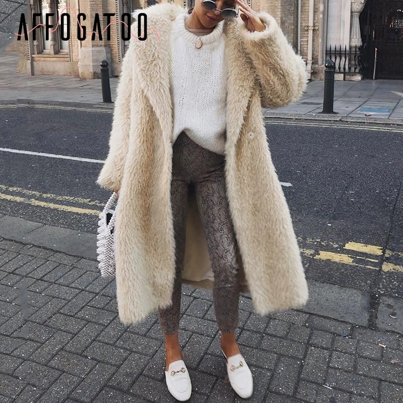 Affogatoo Streetwear Plus größe warme weiche faux pelz Mantel frauen lässig herbst Winter weiblichen Mantel verlieren damen langen Mantel