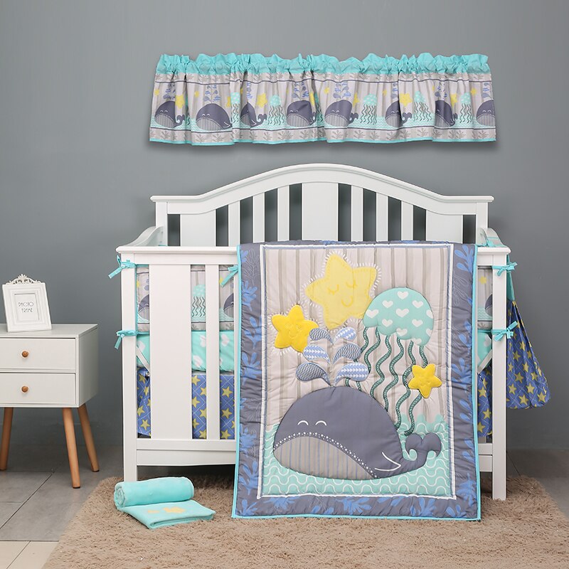 Atmungsaktive Baby Bettwäsche einstellen Baumwolle Baby Kinderbett Bausatz Waschbar Krippe Bettwäsche einstellen Aufzuhören Bett Schutz Für Baby Bett Anzug JUNGE 1111