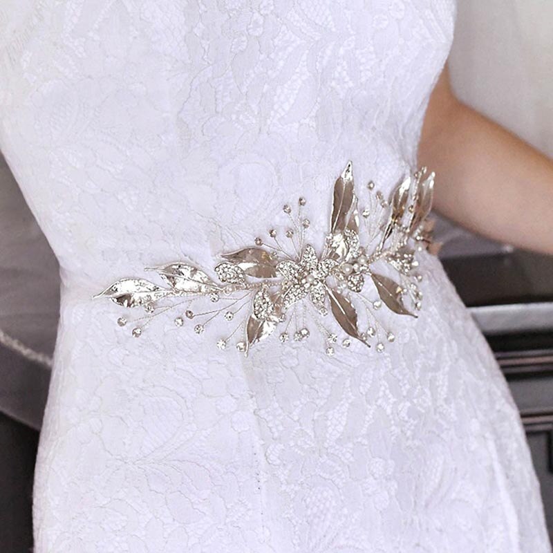 Silber Hochzeit Blume Gürtel Blätter Dekorative Schärpe für Frauen Bund Gürtel Legierung Blumen- Blatt Schärpe Brautjungfer Kleid Gürtel B102