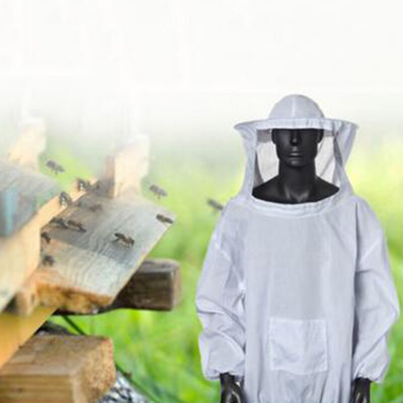 1Pc Weiß Anti Biene Anzug Kleidung Bienenzucht Schutz Kleidung Ausrügestochen Mit Haube Kappe