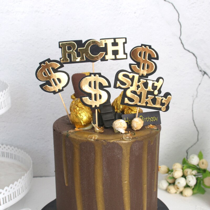 Schwarz Gold reiche Dollar kuchen Deckel geburtstag tasse kuchen dekoration Baby dusche freundlicher geburtstag Party hochzeit gunsten versorgung