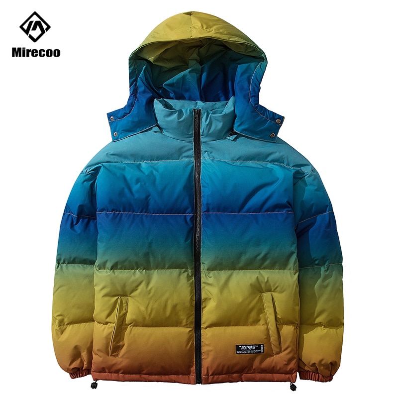Gradienten Puffer Parka Männer Winter Jacke Abnehmbare Kapuze Kommandant Jacke Männer Hüfte hüpfen Mantel Männer Übergröße Streetwear Windjacke