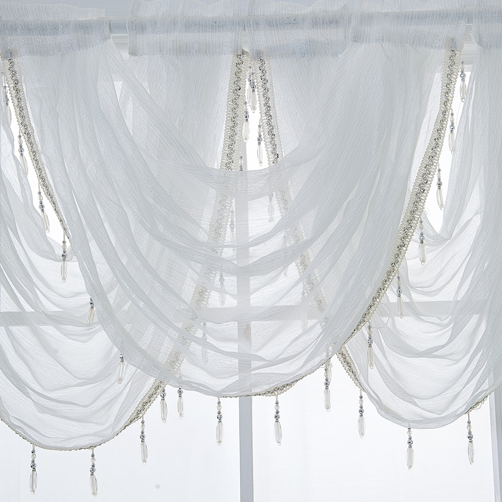 Silber Linie funkeln Quaste Weiß Volant Ballon Vorhänge für Fenster Dekoration Wohnzimmer Schlafzimmer Wohnkultur Einkaufen Ornament