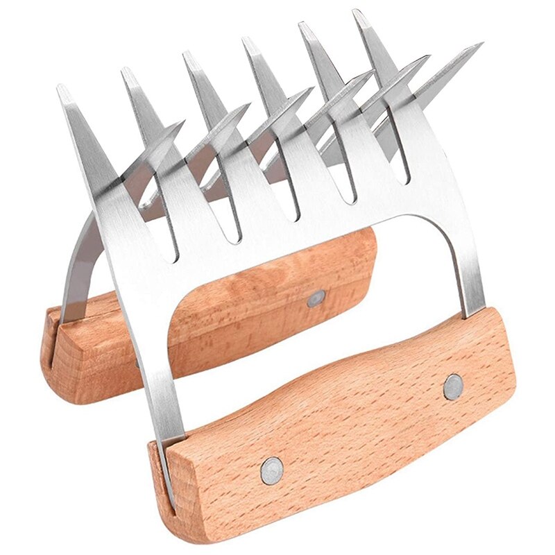 Fleisch Schredder Krallen-Edelstahl Gezogen Schweinefleisch Fleisch Schredder Schreddern Gabeln BBQ Krallen, Holz Griff, 2 Stck