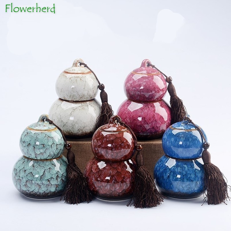 Kürbis Keramik Porzellan Tee Caddie Teegeschirr Ofen Gedreht Topf Haushalt Versiegelt Lagerung Topf Tee Lagerung Tee Behälter Tee Dosen