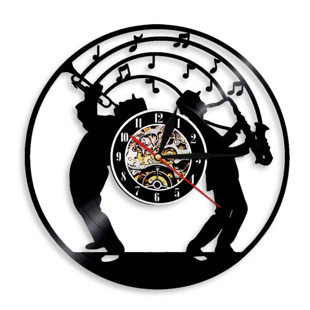 Jazz Musik Kunst Vinyl aufzeichnen Wanduhr LED Licht Für Musik liebhaber Musicants Saxophon Zauberstab Kunst Dekor Uhr Jazz Band Uhr