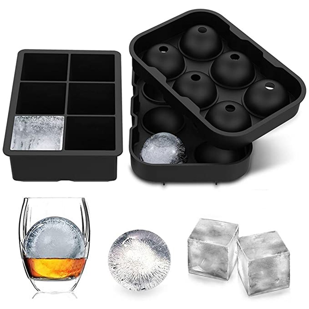Silikon 6-See Eis Wannen Eis Würfel Tabletts Eis Ball Hersteller mit Deckel Kugel & Platz Eis Würfel formen für Cocktail Whiskey Saft