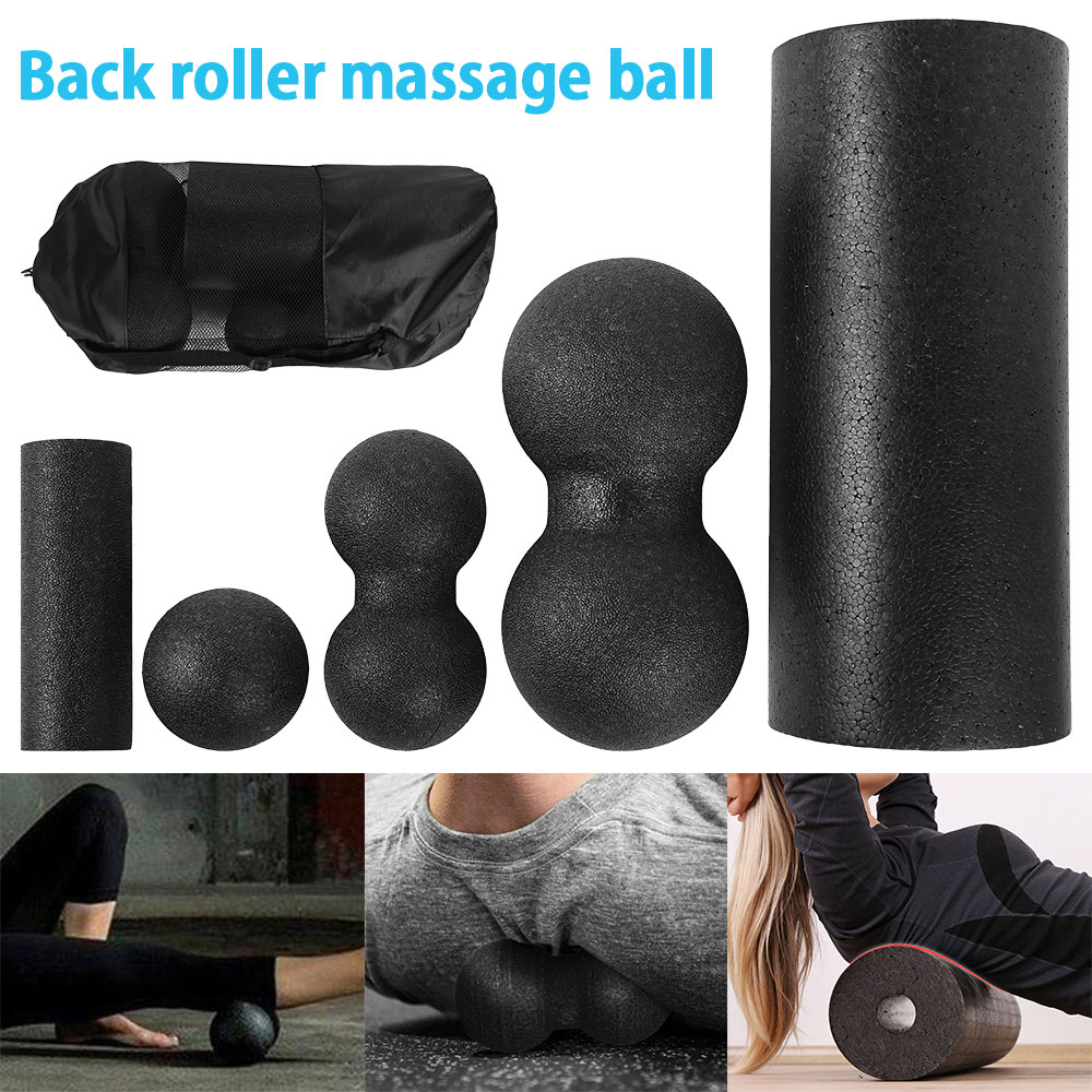 5pc Pilates Schaum Rolle Schwarz Yoga Massage Schaum Rolle Fitness Ball einstellen Massage Muskel Freisetzung Übungen Ausrügestochen für Frauen/männer
