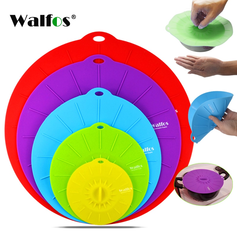 WALFOS 5 stücke Universal- Silikon Saug-Deckel-Schüssel Pfanne Kochen Topf Deckel-Silikon Abdeckung Küche Pfanne verschütten Deckel Stopper Abdeckung