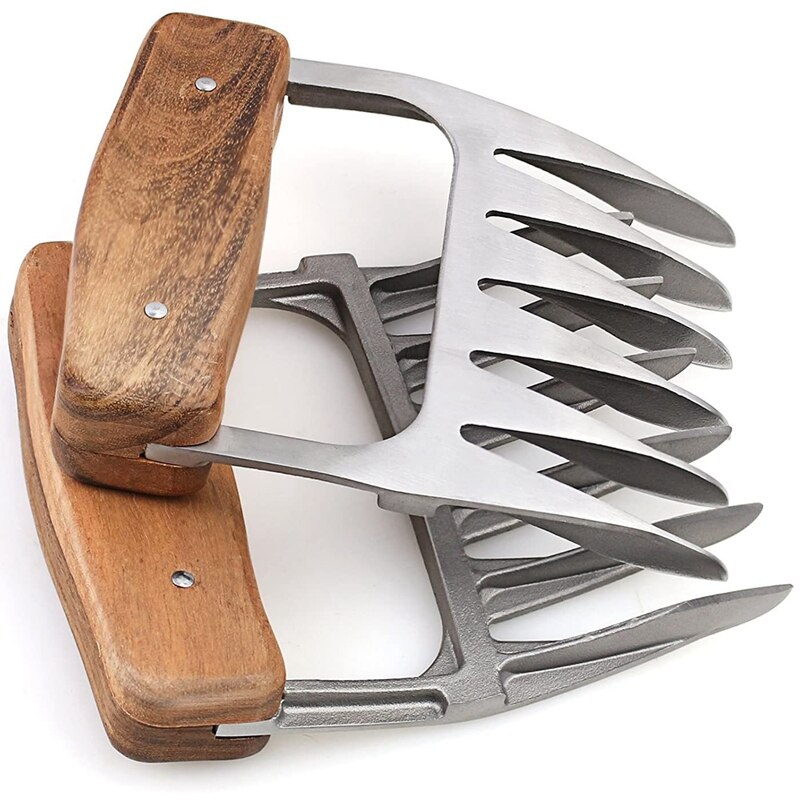 Metall Fleisch Klaue, 1 Paar 18/8 Edelstahl Fleisch Gabel mit Holzgriff, Hackfleisch Fleisch Klaue, (2 stück)