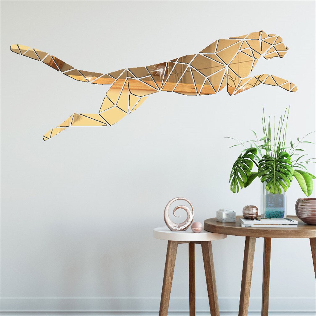 Spiegel Aufkleber Geometrische Leopard Acryl Kristall Spiegel Solide GrüNe Zauberstab Aufkleber Espejo Autoadhesivo Spiegel Zauberstab Aufkleber