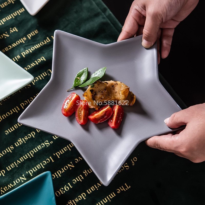 nordisch Solide Stern Keramik Platte Unregelmäßigen Steak Muttern Nachtisch Tablett Anti-Schleudern Porzellan Erzähler Frühstück Geschirr