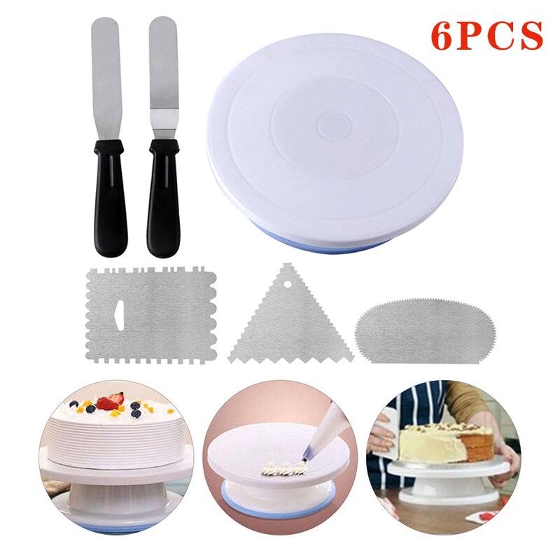 6 Teile/satz Kunststoff Plattenspieler Rotierenden Kuchen Stehen Teig Glatter Spachtel rotierend Tabelle Fondant Formen DIY Pfanne Backen Werkzeuge