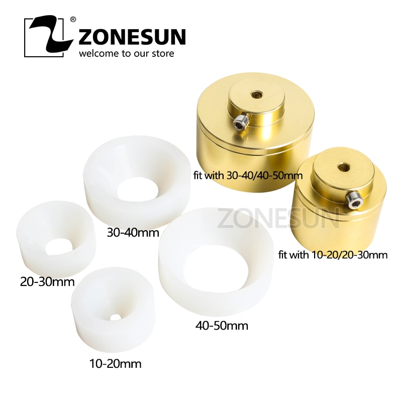 ZONESUN Kappen Maschine Futter Schraube Kappen Werkzeug Kopf Flasche Kappen Maschine Futter 10-50mm Goldene Farbe Besatzung Maschine