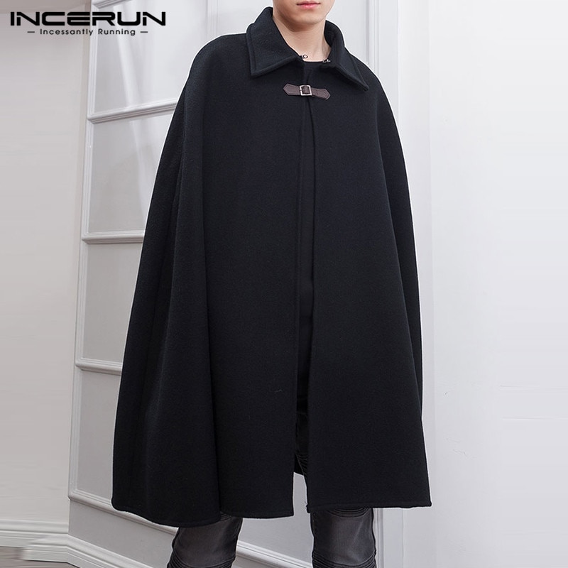 INCERUN 2022 Männer Mantel Mäntel Einfarbig Eine Geschmack Revers Kap Graben Streetwear Winter Faux Mischungen Mantel Männer Jacken