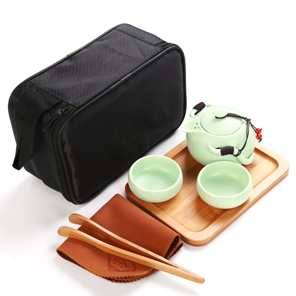 Tragbare Reise Tee-einstellen Porzellan Kung Fu Tee Ware mit eine Teekanne & 2 Teetassen & Tee Tablett & Tee tuch & Tee Tong & Reisetasche-Gr