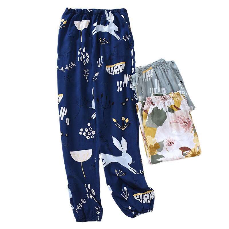 Frauen Baumwolle Hosen Hause Tragen Pyjama Hosen Druck verlieren Balken Füße Bequem Frühling Sommer Herbst Nachtwäsche Hosen