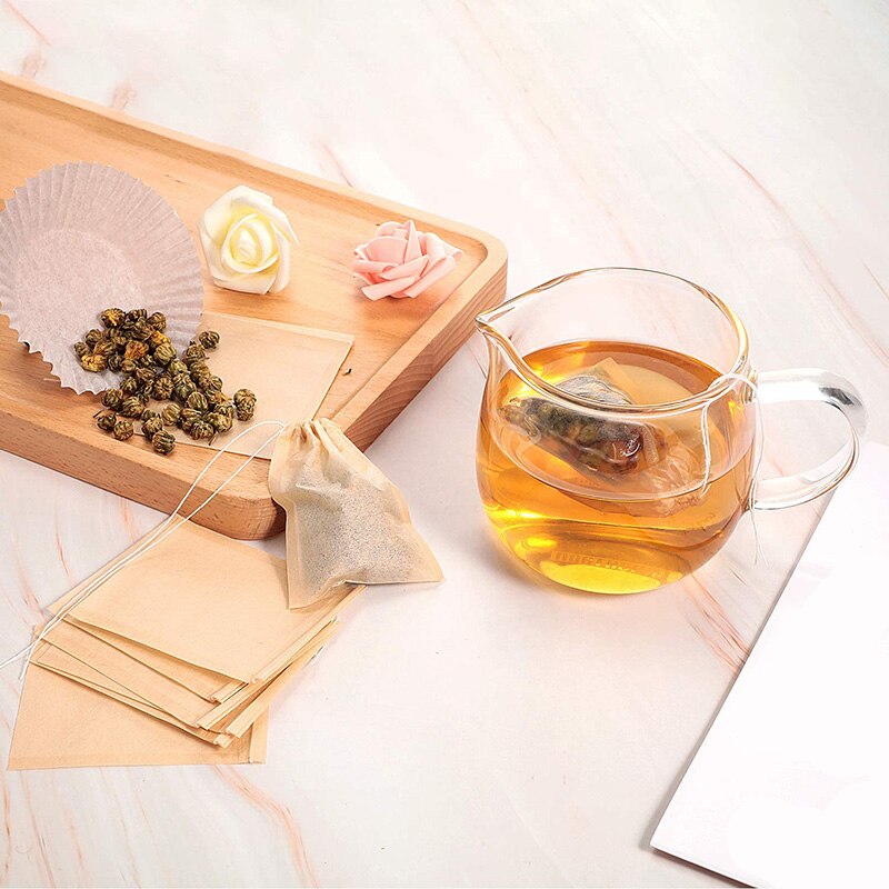 400 Stck Tee Filter Taschen, Einweg Tee Papier Taschen mit Kordelzug, für Tee und Kaffee, größe 2,36x3,15 Zoll